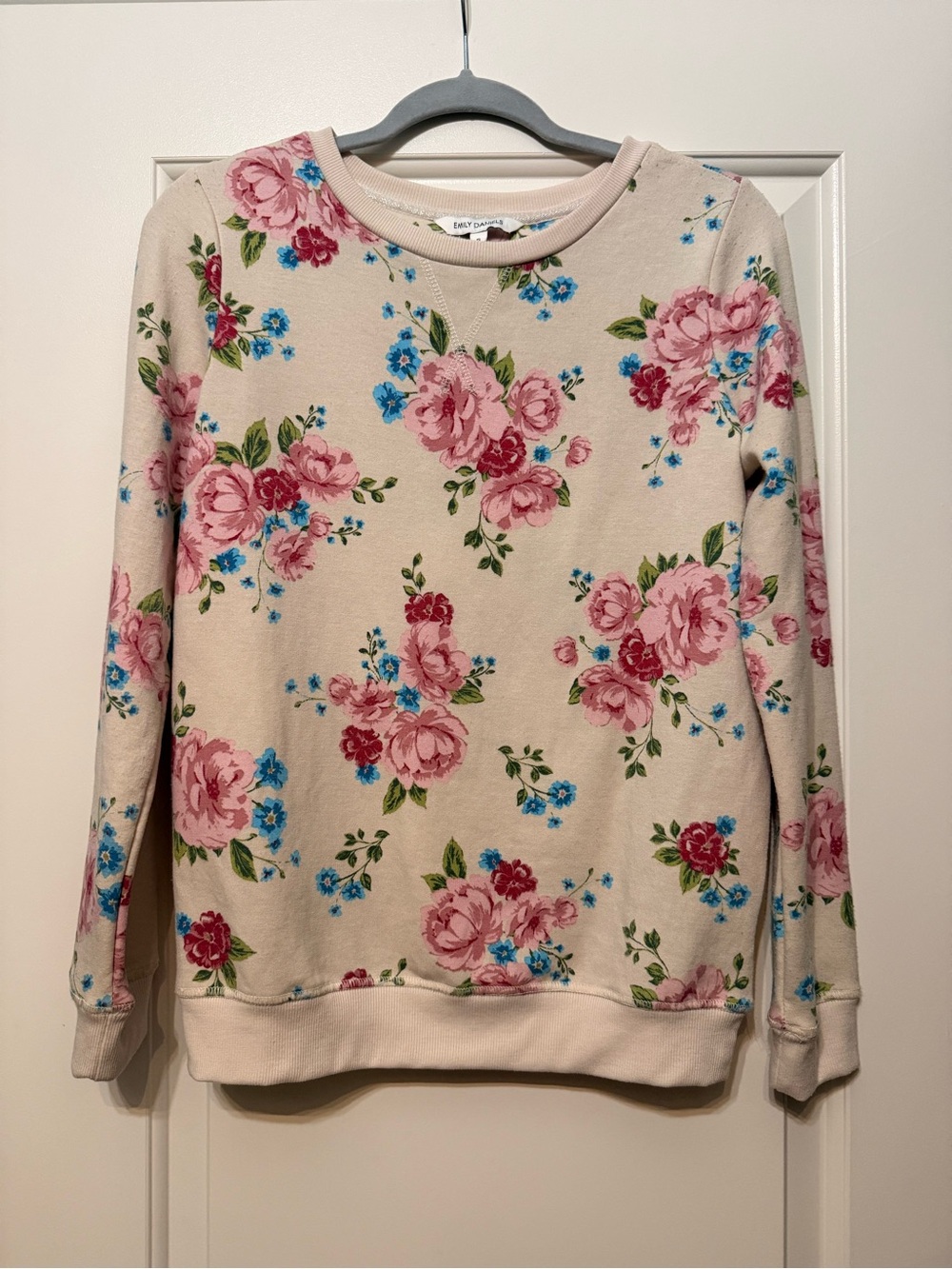 Women's Floral Crewneck Sweatshirt - Pink on Cream